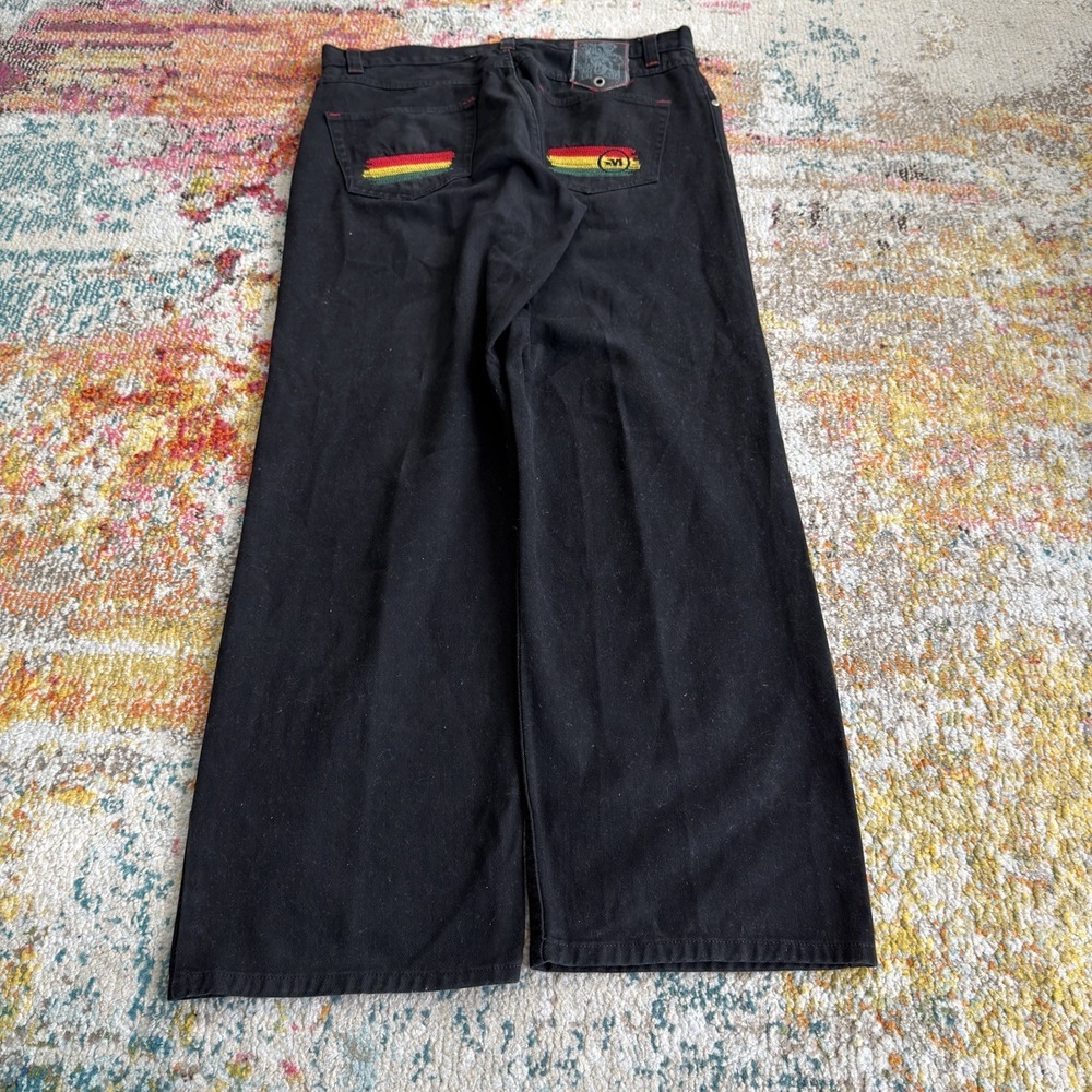 Vintage Y2K Mecca USA Baggy Wide Leg Black Denim Jeans 38x34 Rasta